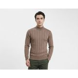 Love Giyim Yarım Balıkçı Yaka Çizgi Desenli Erkek Kazak - Vizon - 2XL