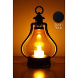 Love İnce LED Mum Vintage Retro Gaz Lambası Tipi Pilli Dumansız Alevli Dekoratif Yapay Mum Işıldak Lamba - Siyah