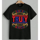 Love Is Truly Magical Banner Baskılı Unisex Erkek Kadın Oversize Tişört Siyah