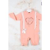 Love Kalp Nakışlı % 100 Pamuk Kız Bebek Tulumu - Somon