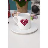 Love Kalp Sevgiliye Hediye Türk Kahvesi Fincanı Beyaz - 1 Adet - 70 ml