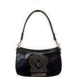 Love Moschino Kadın Kalın Kısa Kulp Deri Fermuar Kapama Siyah Omuz Çantası JC4381PP0NKT0-000