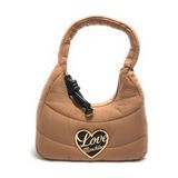 Love Moschino Kadın Kumaş Kapitoneli Metal Tokalı Fermuar Kapama Kahverengi Omuz Çantası JC4349PP0NKY1-10A