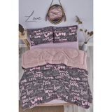 Love Pembe Desenli Çift Kişilik Çift Taraflı Welsoft Yorgan Seti Wellsoft Battaniye Pofuduk Yumuşak Yorgan Seti - 07-Pembe - 195 x 215 cm