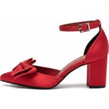 Love Shine Scarlet Kırmızı Yılbaşı Özel Topuklu Saten Ayakkabı Büyük Numara