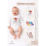 Love Temalı 3’lü Bebek Body Seti %100 Pamuk Uzun Kollu Çıtçıtlı Bebek Zıbını 0-24 Ay