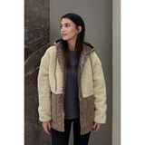 Love The Wind Kadın Peluşlu Kesim Mont Koyu Bej Renkli Oversize Düğmeli Tasarım - XS