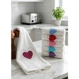 Love Touch 30X50 cm Nakışlı 6lı Mutfak Havlusu | El Havlusu | Yüz Havlusu Seti - Beyaz - 30 x 50 cm