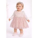 love Tüllü Pudra Renk Kız Bebek Elbise - 0 - 9 Ay - Pudra - Beyaz