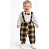 love Üst Peluş Alt Bahçıvan Pantolon Papyonlu Takım - Siyah - Sarı - 18 Ay