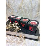 Love Yazılı 4'Lü Dekoratif Mumluk Set Kırmızı-Siyah