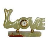 Love Yazılı Oniks Doğal Taş Masa Saati, 15x9 cm, Dekoratif Tasarım, Quartz Mekanizma (yeşil)