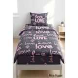 Love Yazılı Pamuklu Lastikli Çarşaflı Tek Kişilik Nevresim Takımı (100x200 Cm)