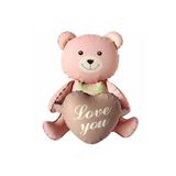Love You Yazılı Retro Karamel Kalpli Pembe Oturan Ayı Folyo Balon