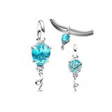 Lovecharm Gümüş Mavi Murano Cam Balon Sallantılı Charm
