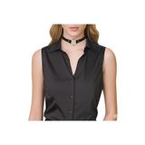lovegame Kadın Siyah Kolsuz Gömlek Ve Deri Choker