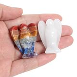 Loveliome Mini Kristal Melek, 2 Adet Cep Oyması Değerli Taş Koruyucu Heykelcikler Şifa Heykeli Ev Dekoru 3,8 cm, 7 Çakra + Beyaz Yeşim
