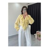 Lovely butik KADIN FIRFIRLI BAĞLAMALI BLUZ VOLAN KOL ŞIK KRUVAZE BLUZ