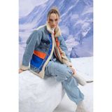 Lovely Store Vintage Kürklü Unisex Ceket - Mavi