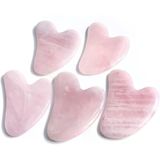 Lovelybird El Yapımı Doğal Gül Kuvars/Yeşil Yıldız Taşı Gua Sha Guasha Hamam Masaj Aleti, Akupunktur Terapisi İçin Kalp Şeklinde Eyer Taht