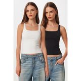 Lovelyİstanbul 2’li Paket Askılı Sandy Örme Bluz LCR0122 SİYAH BEYAZ