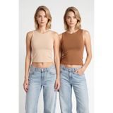 Lovelyİstanbul 2’li Paket Basic Crop Viskon Bluz LRN0012 BİSKÜVİ KREM