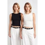 Lovelyİstanbul 2’li Paket Basic Crop Viskon Bluz LRN0012 SİYAH EKRU