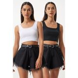 Lovelyİstanbul Askılı Crop 2'li Paket Örme Bluz HGT0001 SİYAH BEYAZ