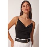Lovelyİstanbul Askılı Degaje Yaka Sandy Örme Bluz SİYAH LRX0013