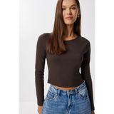 Lovelyİstanbul Basic Crop Modal Bluz LUB0247 KAHVERENGİ