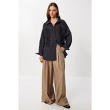 Lovelyİstanbul Boncuk İşlemeli Nakışlı Oversize Dokuma Gömlek LRG0050 SİYAH