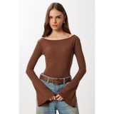 Lovelyİstanbul Çan kollu Saran Basic Örme Bluz LEN0040 KAHVERENGİ
