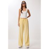 Lovelyİstanbul Cepli Geniş Paça Yazlık Pantolon LUB0343 SARI