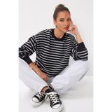 Lovelyİstanbul Çizgili Mevsimlik İki İplik Örme Sweatshirt LEN0027 BEYAZ SİYAH