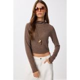 Lovelyİstanbul Crop Yumoş Örme Bluz LUB0236 KAHVERENGİ