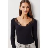 Lovelyİstanbul Dantel Detaylı Fitilli Örme Bluz LUB0297 SİYAH
