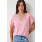 Lovelyİstanbul Dantel Detaylı Viskon Bluz LRN0049 PEMBE
