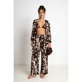 Lovelyİstanbul Desenli Yazlık Viskon Kimono Pantolon Takım LRN0013 KAHVERENGİ TAŞ