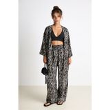 Lovelyİstanbul Desenli Yazlık Viskon Kimono Pantolon Takım LRN0013 SİYAH KEMİK