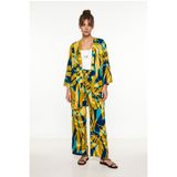 Lovelyİstanbul Desenli Yazlık Viskon Kimono Pantolon Takım LRN0013 ZEYTİN YEŞİLİ LACİVERT