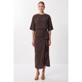 Lovelyİstanbul Drapeli Midi Modal Elbise LNT0033 KAHVERENGİ