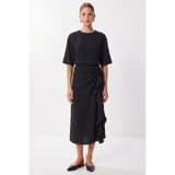Lovelyİstanbul Drapeli Midi Modal Elbise LNT0033 SİYAH