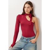 Lovelyİstanbul Fularlı Asimetrik Örme Bluz LUB0310 BORDO