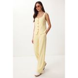 Lovelyİstanbul Gold Düğmeli Dokuma Yelek-Pantolon Takım LAZ0004 SARI