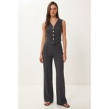 Lovelyİstanbul Gold Düğmeli Modal Yelek Pantolon Takım LBY0053 FÜME