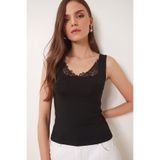 Lovelyİstanbul Güpürlü Kalın Askılı Modal Bluz LMW0036 SİYAH