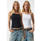 Lovelyİstanbul İkili İp Askılı Örme Bluz SİYAH BEYAZ LLD0001