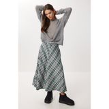Lovelyİstanbul Kareli Midi Kloş Etek LNS0092 GRİ YEŞİL
