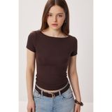 Lovelyİstanbul Kayık Yaka Basic Örme Bluz LDZ0065 KAHVERENGİ