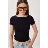 Lovelyİstanbul Kayık Yaka Basic Örme Bluz LDZ0065 SİYAH